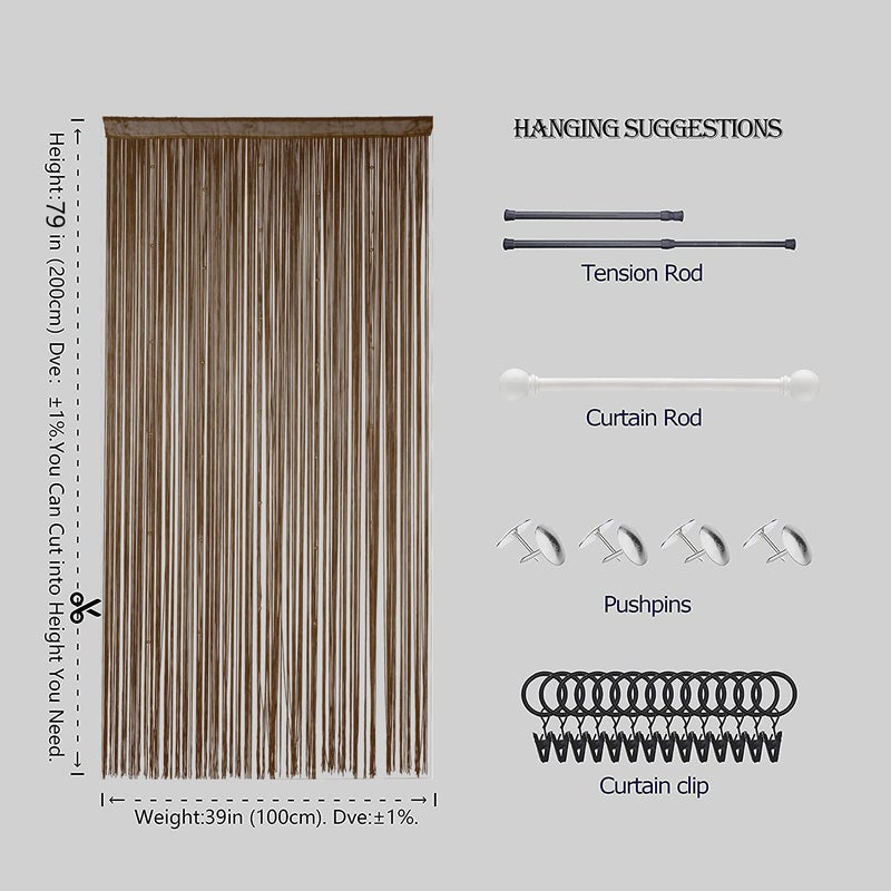 HSYLYM Beaded Curtain Beads Door String Curtains Ideal for Living Room Decor Wall Hanging Fringe Doorway Divider Bedroom Backdrop Hippie Window Closet Privacy Rod Pocket Dense (100x200cm,Coffee) - Image 5